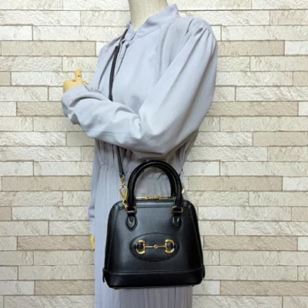 Gucci Leather Black Horsebit Shoulder Bag